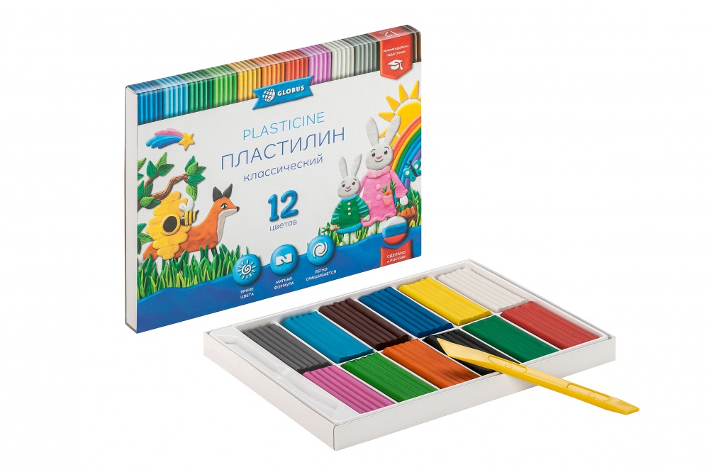 Миниатюра товара Пластилин "Классический" 12цв Глобус ПЛ12-06К 2