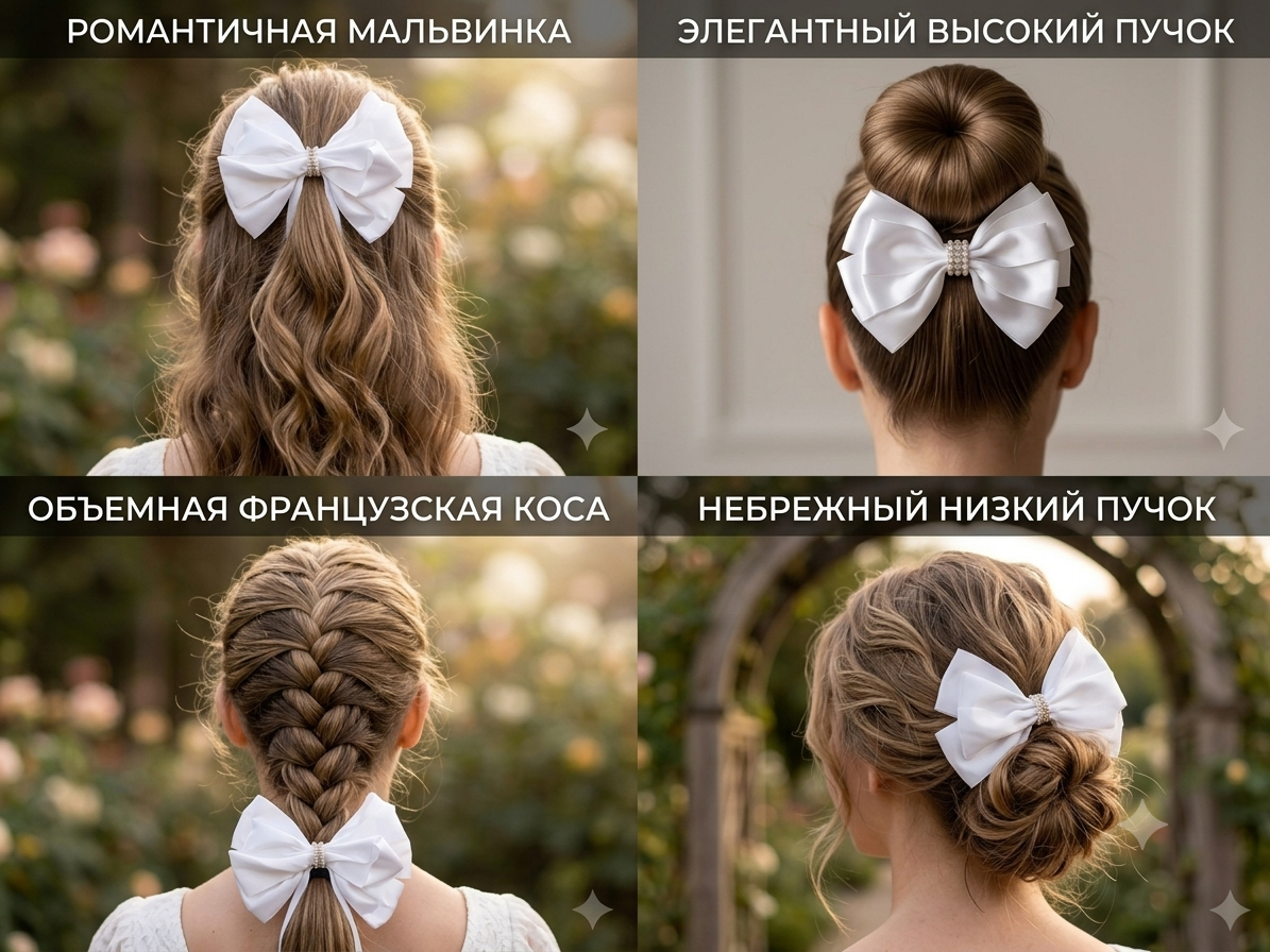 Миниатюра товара Банты для девочек Белый атлас К080-3 2